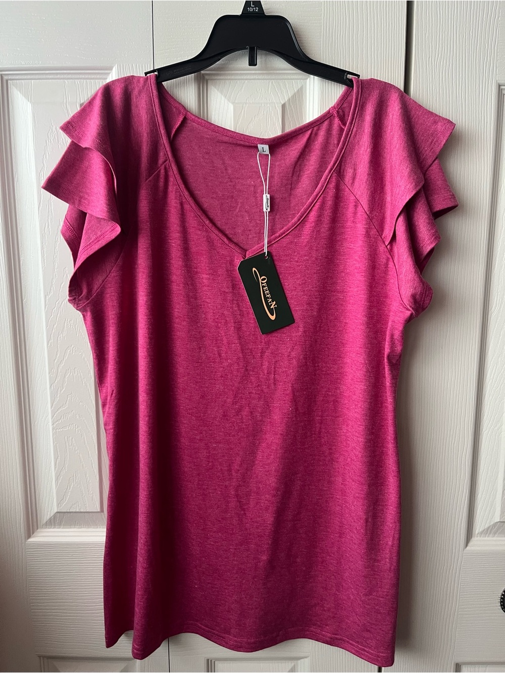 Charming Charlie Raspberry V-Neck Ruffle Sleeve Tank